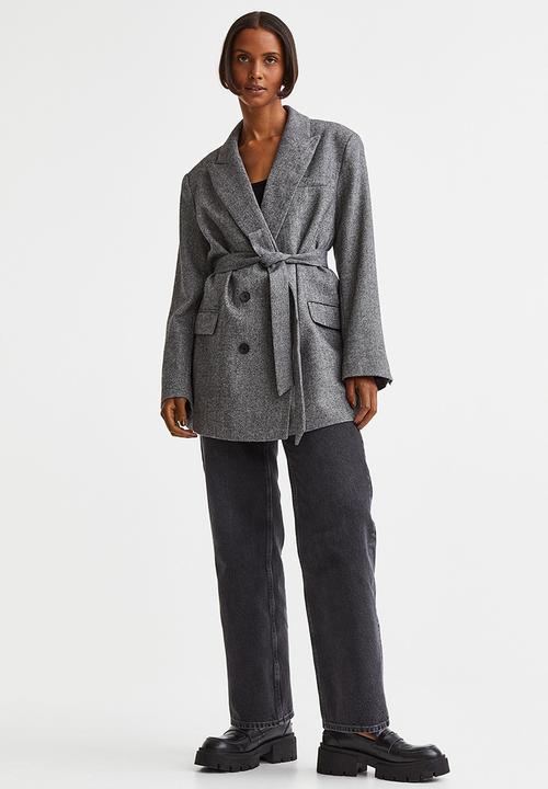 H&M - Long double-breasted blazer - black marl 