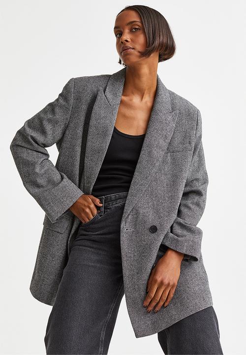 H&M - Long double-breasted blazer - black marl 