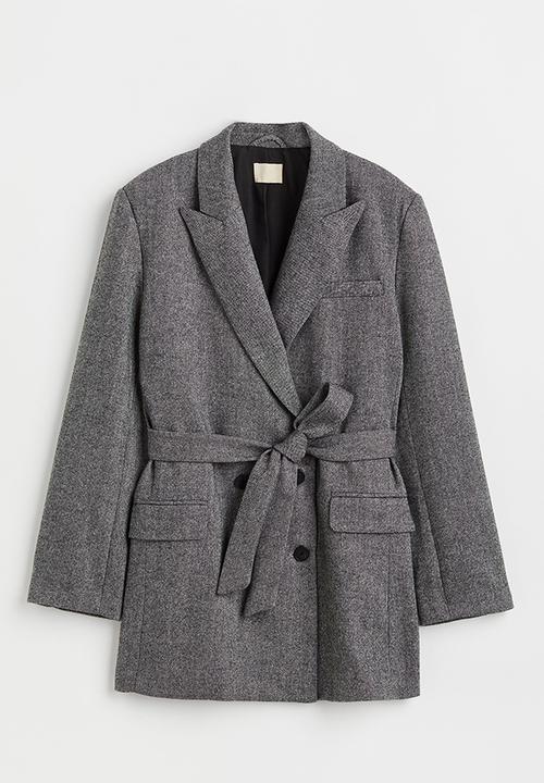 H&M - Long double-breasted blazer - black marl 