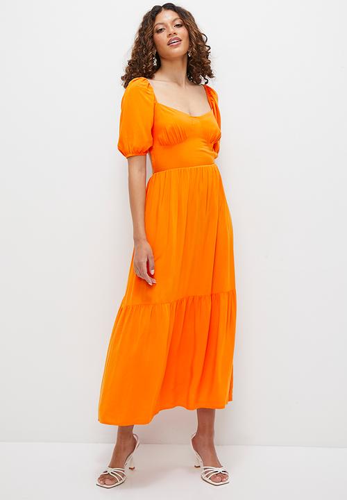 MILLA - Open back tiered midi dress - orange