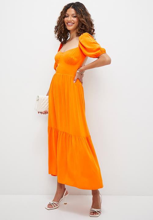 MILLA - Open back tiered midi dress - orange