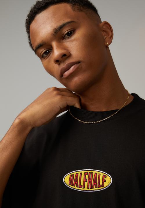 Factorie - Heavy weight box fit graphic T-shirt - black/half half