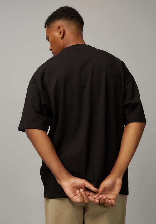 Factorie - Heavy weight box fit graphic T-shirt - black/half half