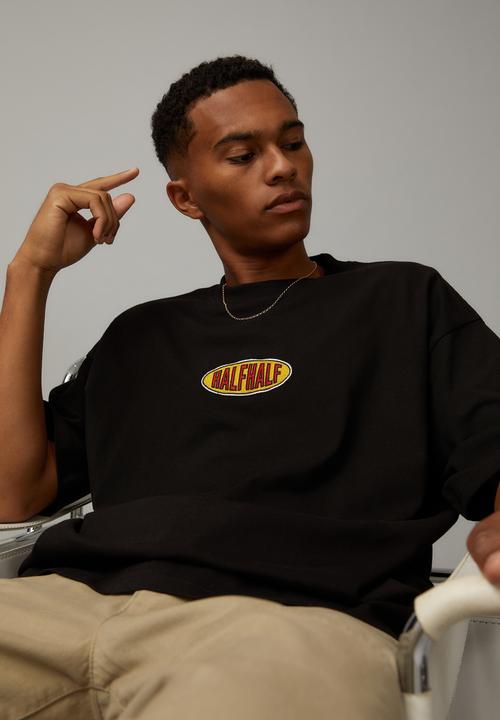 Factorie - Heavy weight box fit graphic T-shirt - black/half half
