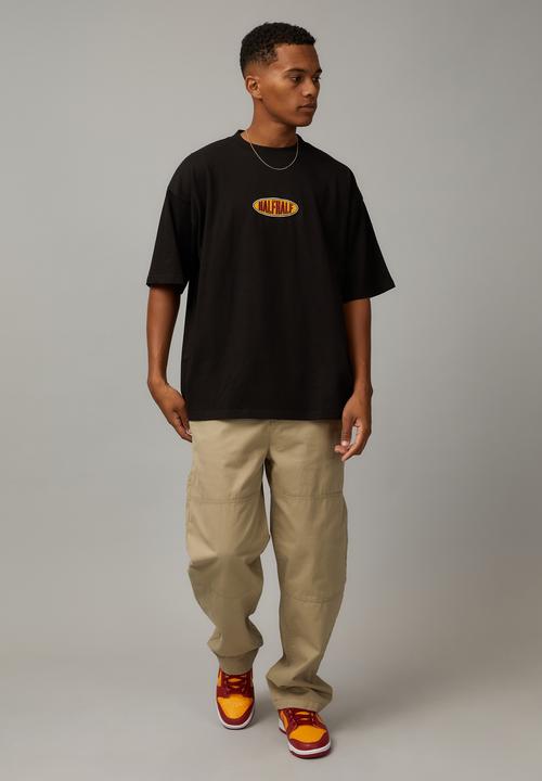 Factorie - Heavy weight box fit graphic T-shirt - black/half half
