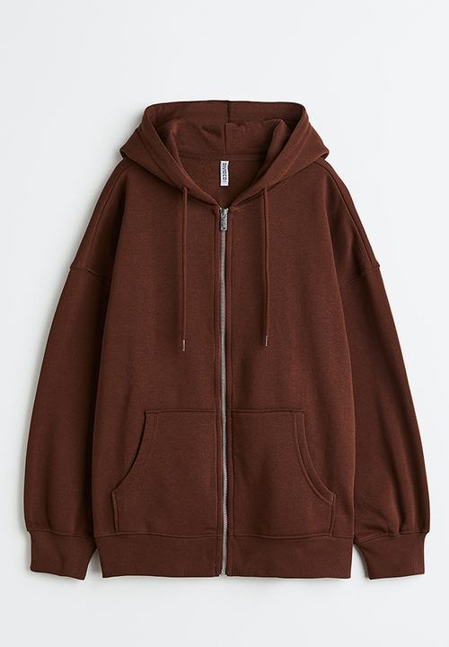 H&M - Oversized zip-through hoodie - dark brown 