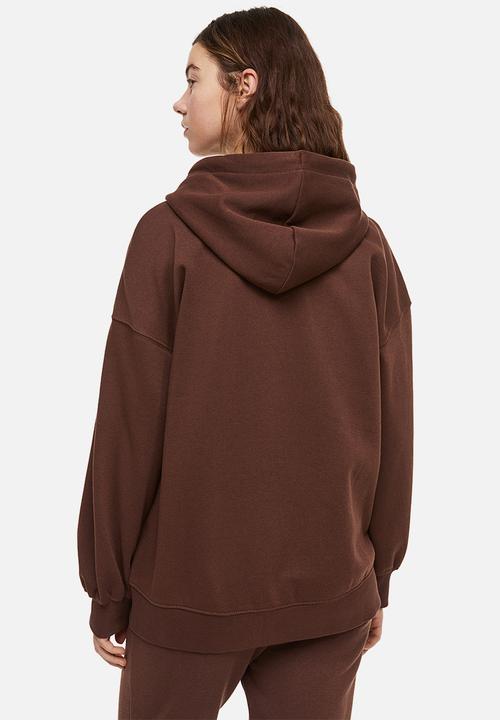 H&M - Oversized zip-through hoodie - dark brown 