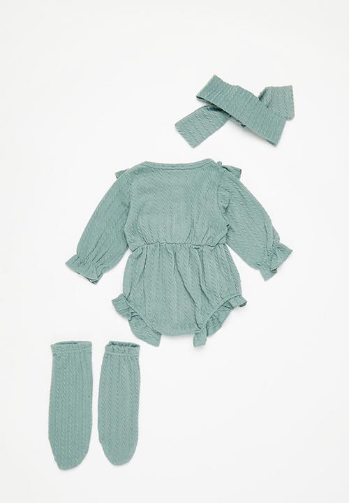 Pop Candy - Girls ruffle romper with headband - sage