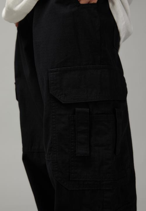Factorie - Baggy rip stop cargo pant - black