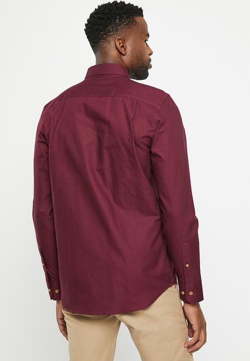 POLO - Mens oxford long sleeve shirt - burgundy 