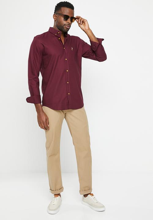 POLO - Mens oxford long sleeve shirt - burgundy 