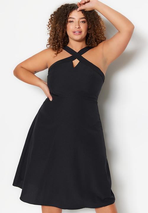 Trendyol - Plus cross strap dress - black