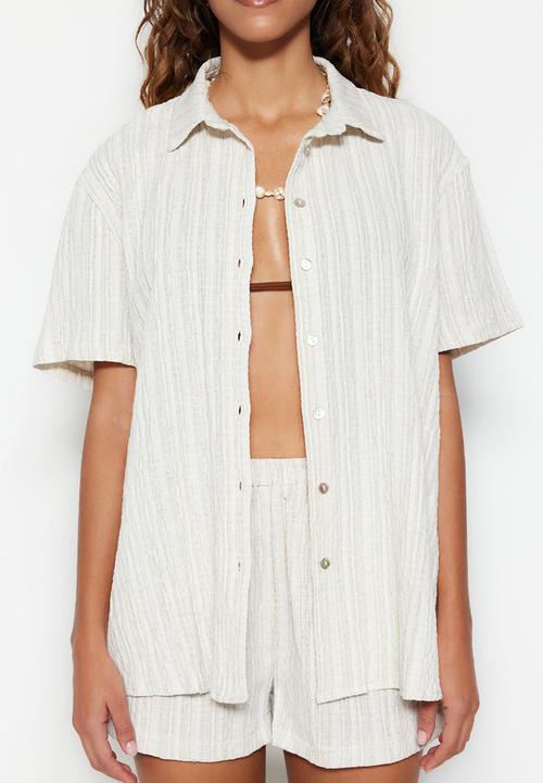 Trendyol - Two piece oversize shirt & short set - ecru