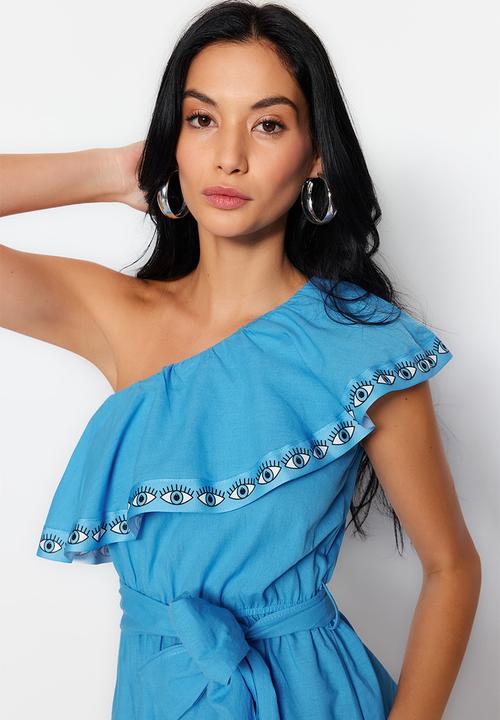 Trendyol - Ruffle one shoulder dress - blue