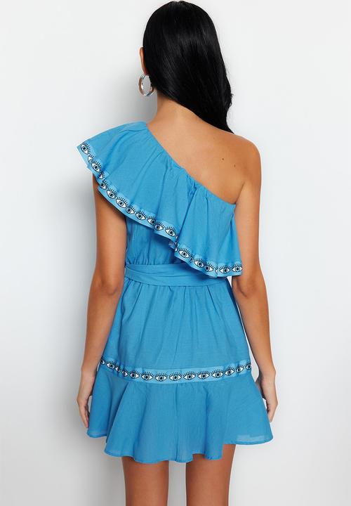 Trendyol - Ruffle one shoulder dress - blue