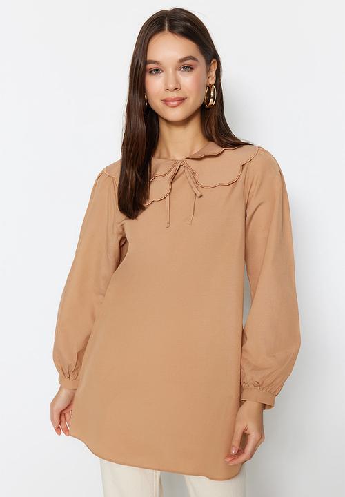 Trendyol - Peter pan collar tunic top - stone