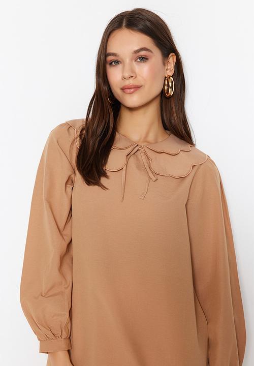 Trendyol - Peter pan collar tunic top - stone