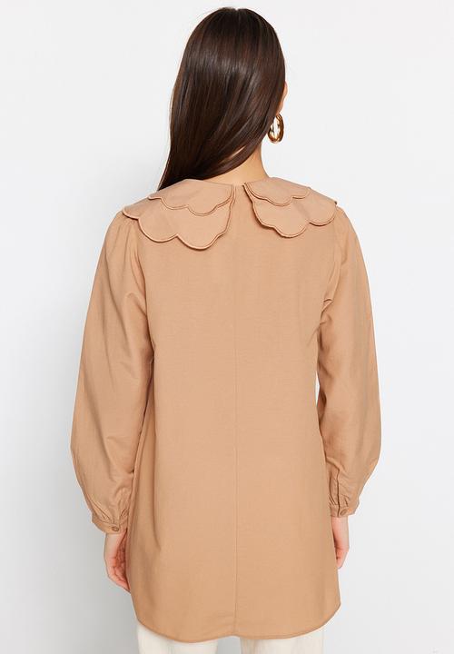 Trendyol - Peter pan collar tunic top - stone