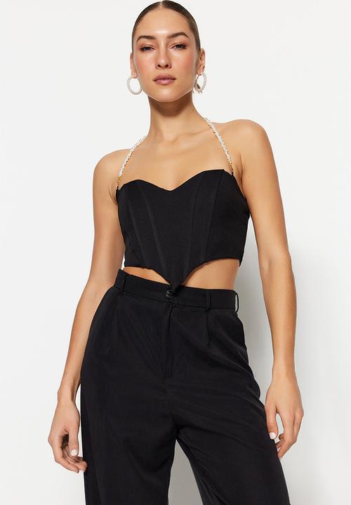 Trendyol - Jewel crop corset top - black