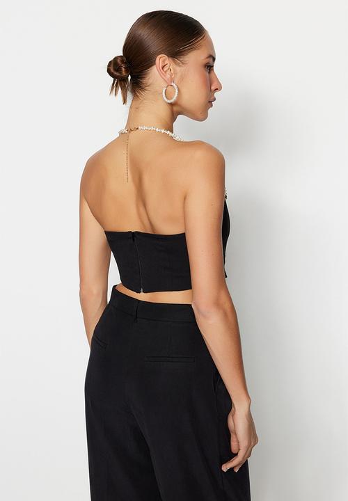 Trendyol - Jewel crop corset top - black