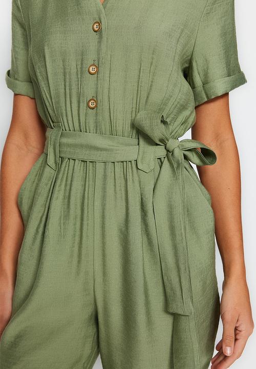 Trendyol - V-neck button down jumpsuit - khaki