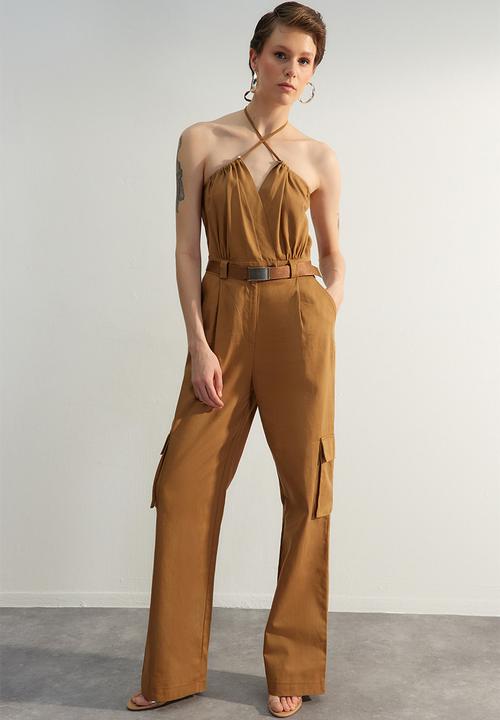 Trendyol - Strappy long jumpsuit - camel