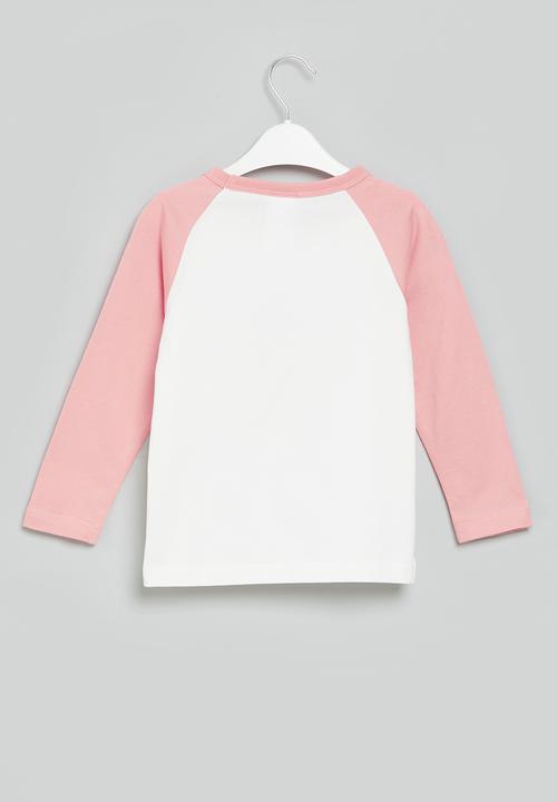 Pop Candy - Girls raglan tee - pink & white