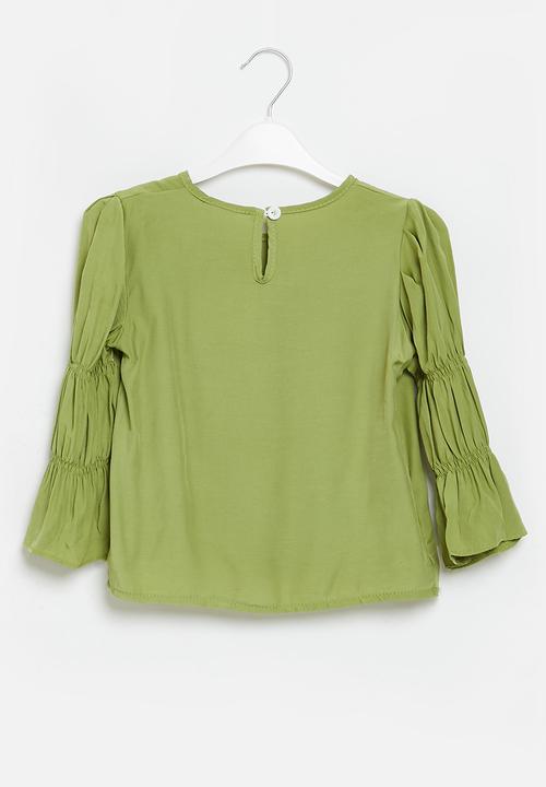Pop Candy - Girls puff sleeve blouse - green