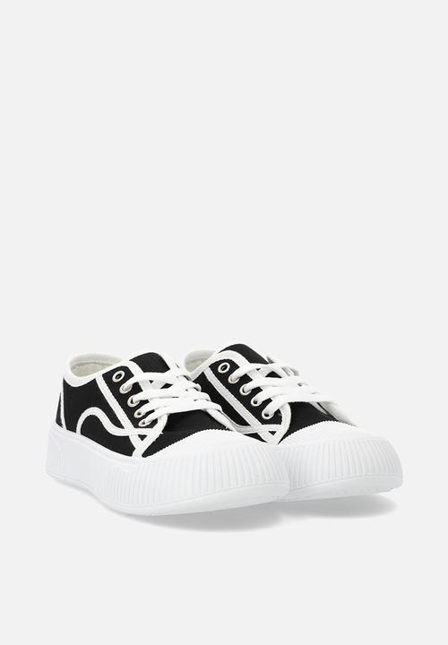 Pop Candy - Chunky sole lace up sneakers - black and white
