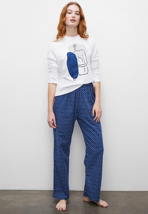 Superbalist - Ls top & flannel pants set -  msr navy spot