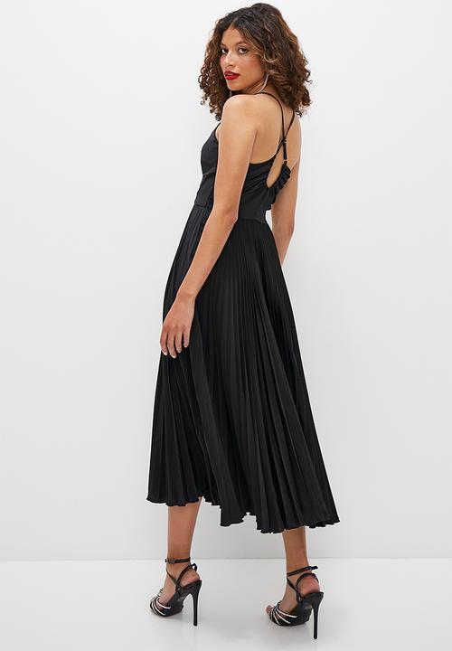 edit - Cami pleated fit and flare midi dress - black