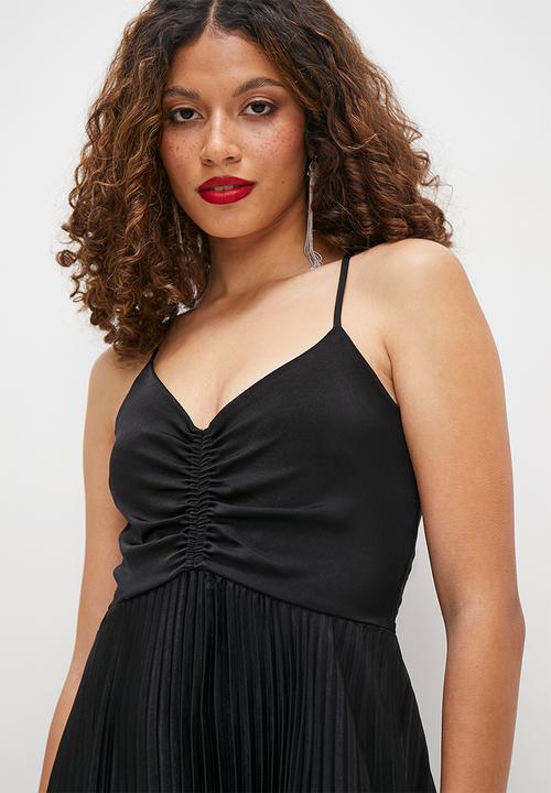 edit - Cami pleated fit and flare midi dress - black