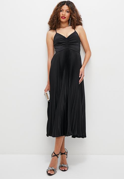 edit - Cami pleated fit and flare midi dress - black