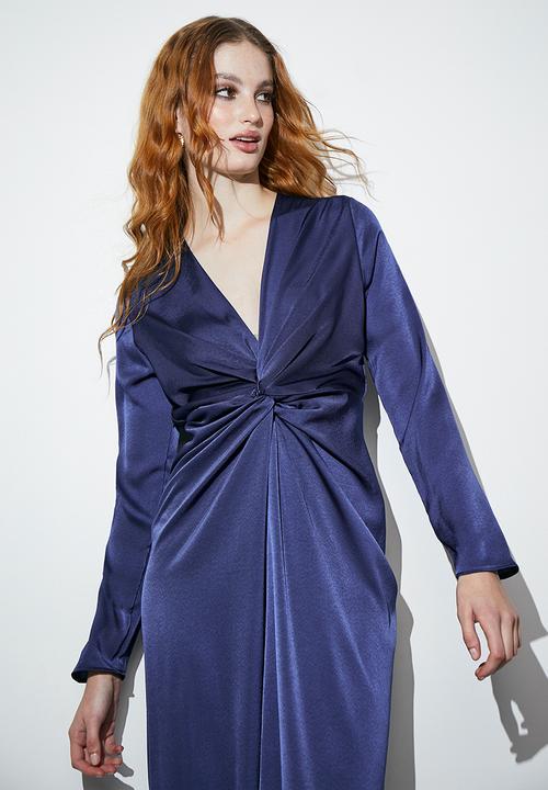 Superbalist - Twist front satin midi dress - navy