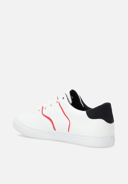 POLO - Side flash piping pu sneaker - navy & red