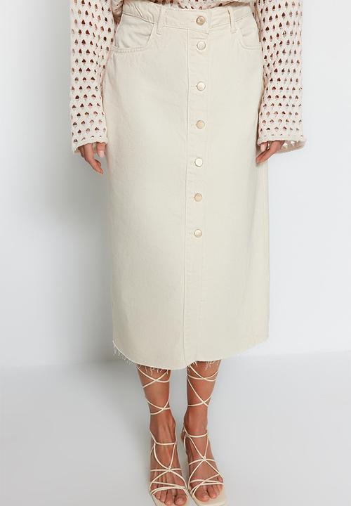 Trendyol - Basic denim button down midi skirt - ecru