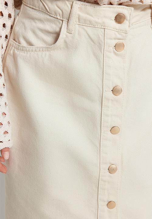 Trendyol - Basic denim button down midi skirt - ecru