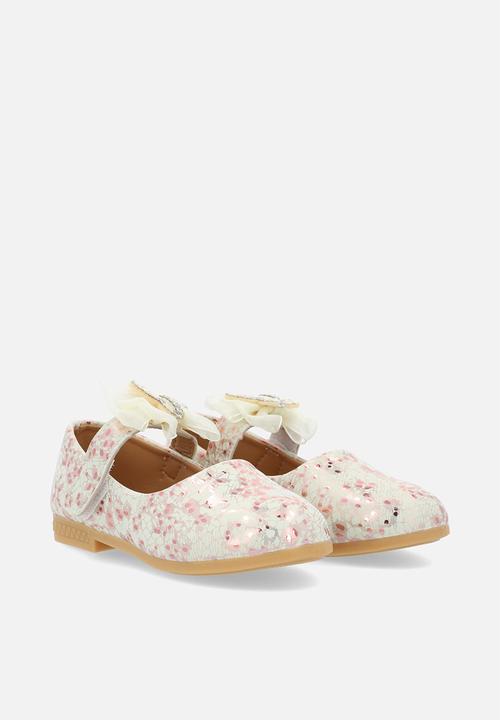 Pop Candy - Girls bowknot ankle strap - rose gold & white