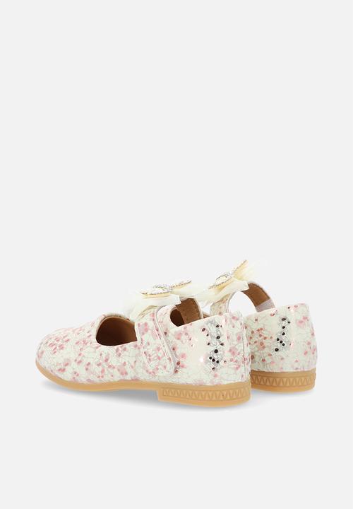 Pop Candy - Girls bowknot ankle strap - rose gold & white