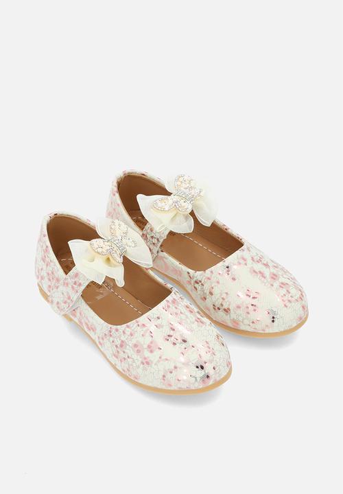 Pop Candy - Girls bowknot ankle strap - rose gold & white