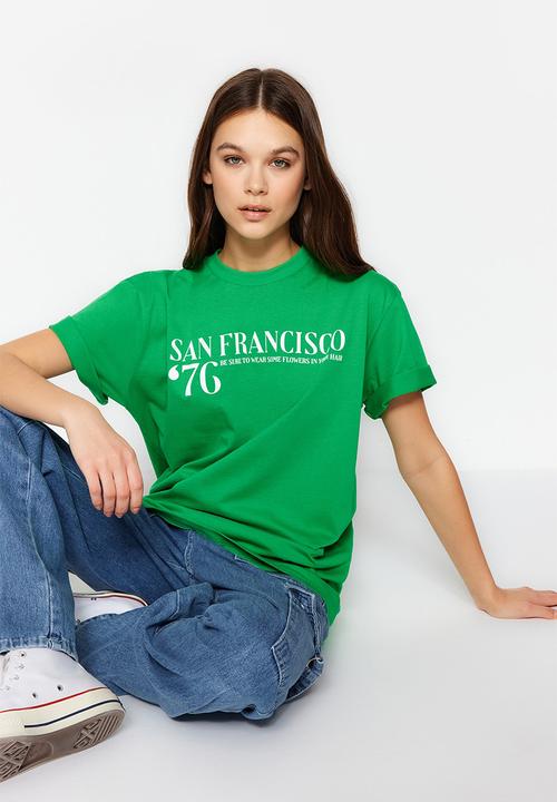 Trendyol - Slogan boyfriend t-shirt - green