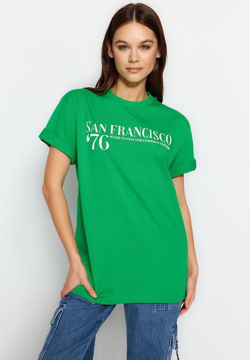 Trendyol - Slogan boyfriend t-shirt - green
