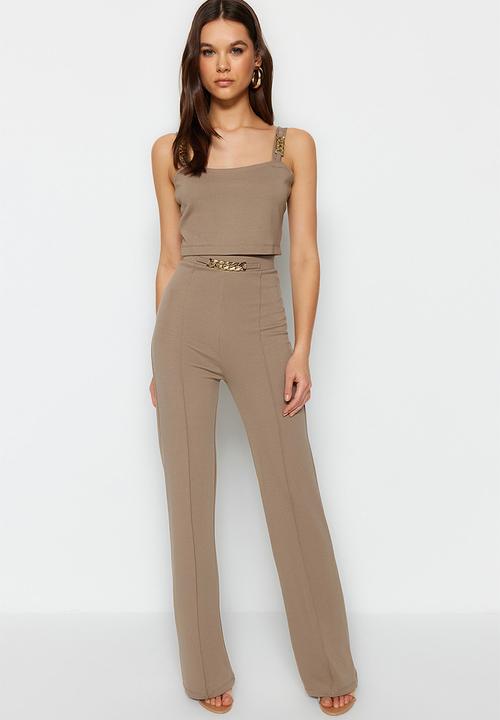 Trendyol - Chain detail straight leg trousers - mink