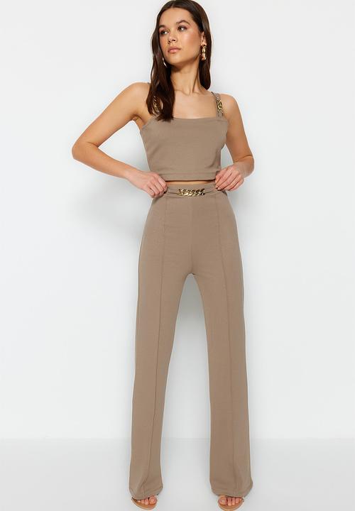 Trendyol - Chain detail straight leg trousers - mink