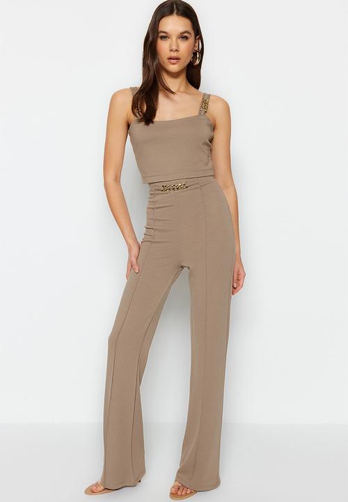 Trendyol - Chain detail straight leg trousers - mink