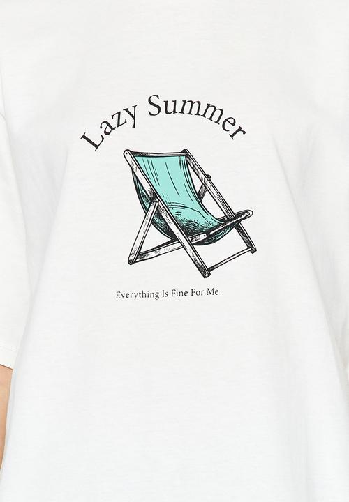 Trendyol - Lazy summer slogan t-shirt - white