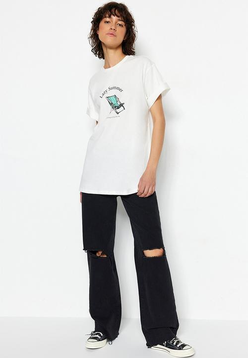 Trendyol - Lazy summer slogan t-shirt - white