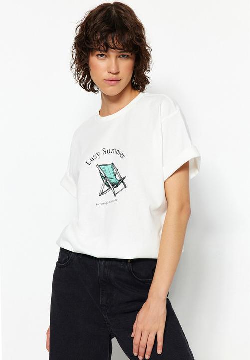 Trendyol - Lazy summer slogan t-shirt - white