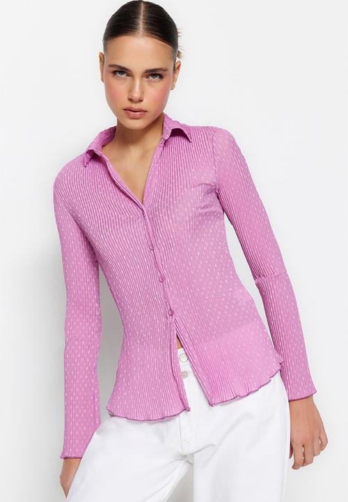 Trendyol - Polka dot fitted shirt - lilac