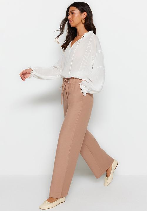 Trendyol - Wide leg drawstring trousers - mink